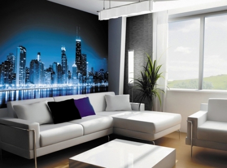 фотообои ночной город в интерьере фото